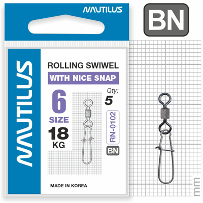 Вертлюг Nautilus с застежкой Rolling Swivel 0102 with Nice Snap size # 6 тест 18кг