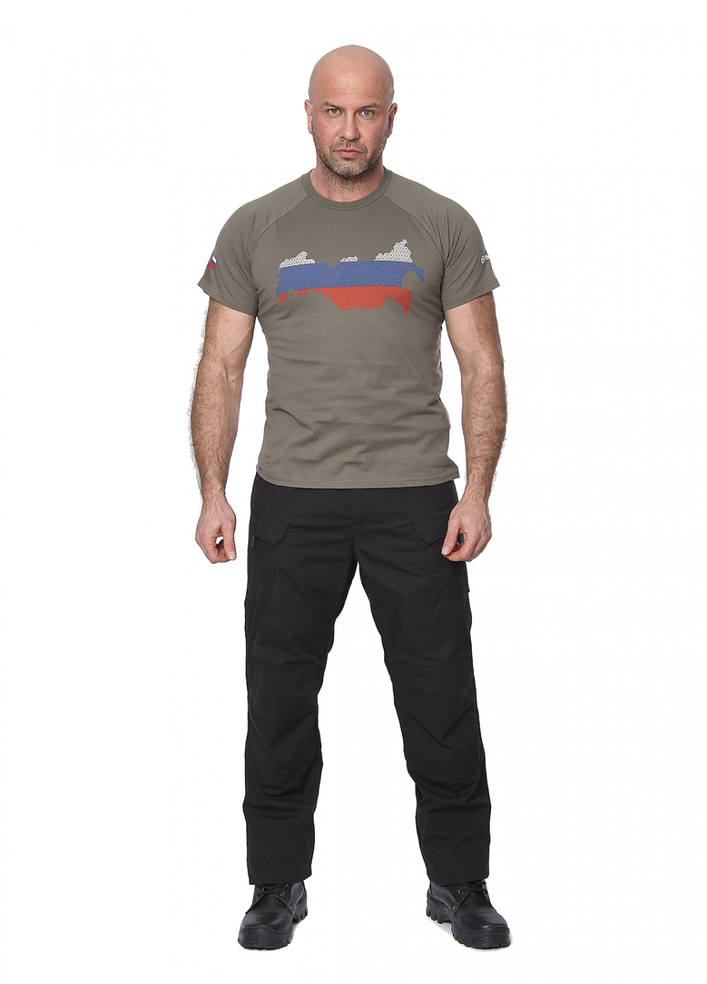 Футболка "Russia"(Россия) (хлопок, олива) 7TS-06OL