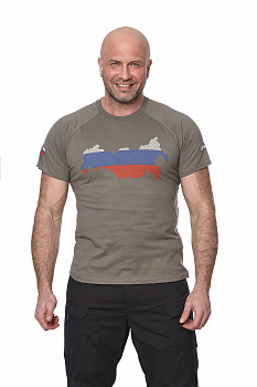 Футболка "Russia"(Россия) (хлопок, олива) 7TS-06OL 44