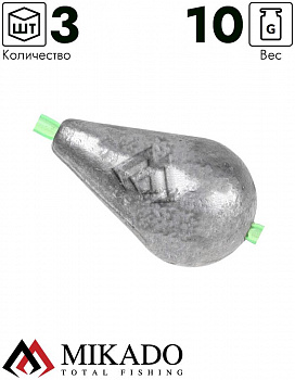 Грузило Mikado оливка скользящая с PVC кембриком 10 г. ( 3 шт.)